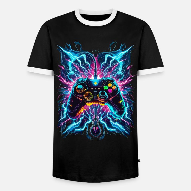 Neon Blitz Power Gaming Controller - Men's Ringer Shirt - black/white