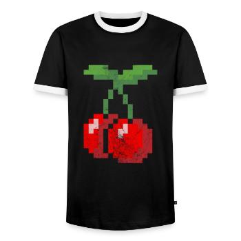 Kirsche - Männer Kontrast-T-Shirt - Schwarz/Weiß - Vorne - AI Model Female 172 light (172cm) & AI Model Male 178 light (178cm)