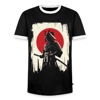 Samouraï - T-shirt contrasté Homme - noir/blanc - Devant - AI Model Female 172 light (172cm) & AI Model Male 178 light (178cm)