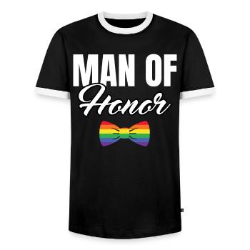 Enterrement de vie de jeune fille et de jeune fille - T-shirt contrasté Homme - noir/blanc - Devant - AI Model Female 172 light (172cm) & AI Model Male 178 light (178cm)
