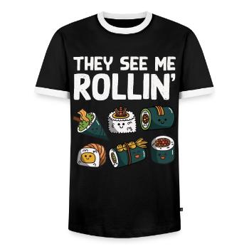 Sushi Food Japon Nigiri Cadeau - T-shirt contrasté Homme - noir/blanc - Devant - AI Model Female 172 light (172cm) & AI Model Male 178 light (178cm)