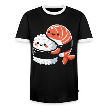 Sushi - T-shirt contrasté Homme - noir/blanc - Devant - AI Model Female 172 light (172cm) & AI Model Male 178 light (178cm)