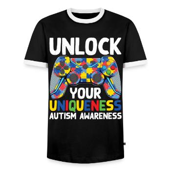Journée de sensibilisation à l’autisme Cadeau autiste - T-shirt contrasté Homme - noir/blanc - Devant - AI Model Female 172 light (172cm) & AI Model Male 178 light (178cm)
