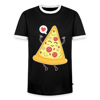 Pizza - pizza piece Figurine with heart sweet gift - Men's Ringer Shirt - black/white - Front - AI Model Female 172 light (172cm) & AI Model Male 178 light (178cm)