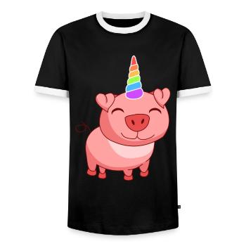 Schwein Einhorn magisches Schweinchen mit Einhorn - Männer Kontrast-T-Shirt - Schwarz/Weiß - Vorne - AI Model Female 172 light (172cm) & AI Model Male 178 light (178cm)