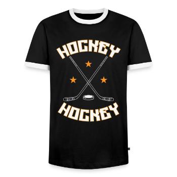 Rondelle de hockey - T-shirt contrasté Homme - noir/blanc - Devant - AI Model Female 172 light (172cm) & AI Model Male 178 light (178cm)
