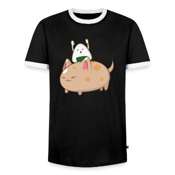 Onigiri reitet auf Katze - Männer Kontrast-T-Shirt - Schwarz/Weiß - Vorne - AI Model Female 172 light (172cm) & AI Model Male 178 light (178cm)