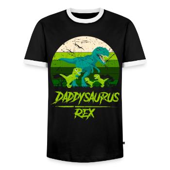 Daddysaurus Rex Drei Kinder Retro Vintage Geschenk - Männer Kontrast-T-Shirt - Schwarz/Weiß - Vorne - AI Model Female 172 light (172cm) & AI Model Male 178 light (178cm)