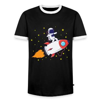 Astronaut on rocket - Men's Ringer Shirt - black/white - Front - AI Model Female 172 light (172cm) & AI Model Male 178 light (178cm)