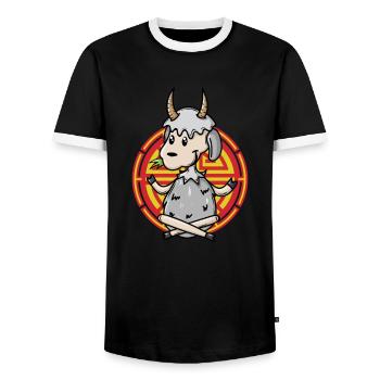 Goat chinese zodiac (earth branch) - Men's Ringer Shirt - black/white - Front - AI Model Female 172 light (172cm) & AI Model Male 178 light (178cm)
