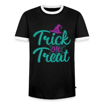 Chapeau de sorcière d'Halloween "Trick or Treat" - T-shirt contrasté Homme - noir/blanc - Devant - AI Model Female 172 light (172cm) & AI Model Male 178 light (178cm)