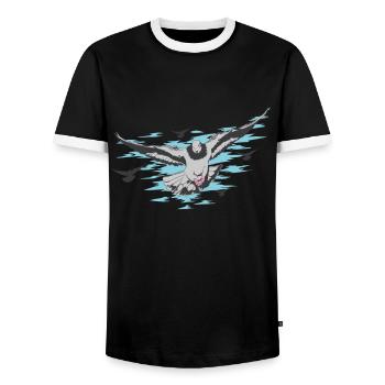 Pigeon fanciers - Men's Ringer Shirt - black/white - Front - AI Model Female 172 light (172cm) & AI Model Male 178 light (178cm)