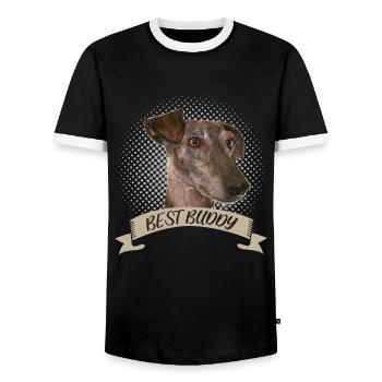 Galgo Español chien de famille - T-shirt contrasté Homme - noir/blanc - Devant - AI Model Female 172 light (172cm) & AI Model Male 178 light (178cm)
