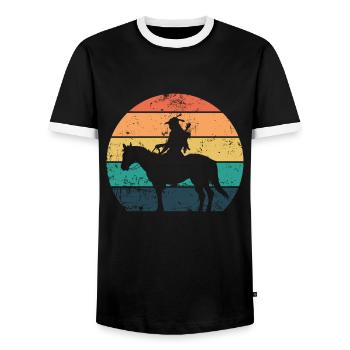 Amérindiens amérindiens à cheval - T-shirt contrasté Homme - noir/blanc - Devant - AI Model Female 172 light (172cm) & AI Model Male 178 light (178cm)