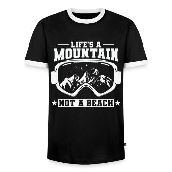 Snowboard Life's A Mountain Not A Beach - Men's Ringer Shirt - black/white - Front - AI Model Female 172 light (172cm) & AI Model Male 178 light (178cm)