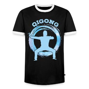 Arts martiaux Qigong - T-shirt contrasté Homme - noir/blanc - Devant - AI Model Female 172 light (172cm) & AI Model Male 178 light (178cm)