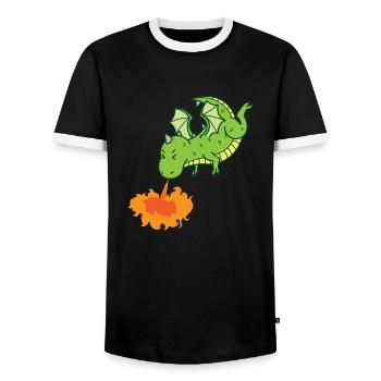 Dragon spits fire Mythical creatures Fairy tale - Men's Ringer Shirt - black/white - Front - AI Model Female 172 light (172cm) & AI Model Male 178 light (178cm)