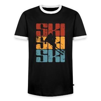 Ski Sport Skiing Snow Winter Holiday - Men's Ringer Shirt - black/white - Front - AI Model Female 172 light (172cm) & AI Model Male 178 light (178cm)