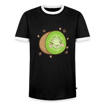 Kiwi tranché fruit fruit animal - T-shirt contrasté Homme - noir/blanc - Devant - AI Model Female 172 light (172cm) & AI Model Male 178 light (178cm)