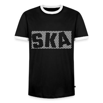 Ska Pattern Old School Jazz Music Style - Men's Ringer Shirt - black/white - Front - AI Model Female 172 light (172cm) & AI Model Male 178 light (178cm)