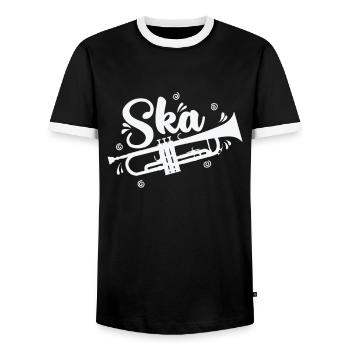 Ska Trumpet Swing Jazz Music Style - Men's Ringer Shirt - black/white - Front - AI Model Female 172 light (172cm) & AI Model Male 178 light (178cm)