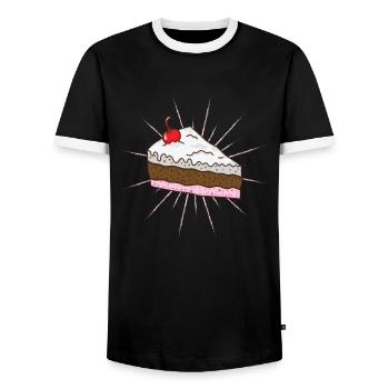 Morceau de gâteau avec pâtisserie à gâteau aux cerises - T-shirt contrasté Homme - noir/blanc - Devant - AI Model Female 172 light (172cm) & AI Model Male 178 light (178cm)