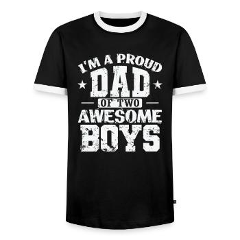 Papa I'm a proud Dad of 2 awesome Boys - Men's Ringer Shirt - black/white - Front - AI Model Female 172 light (172cm) & AI Model Male 178 light (178cm)
