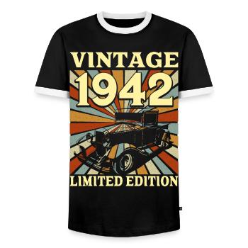 Vintage 80 Ans 1942 80e Anniversaire - T-shirt contrasté Homme - noir/blanc - Devant - AI Model Female 172 light (172cm) & AI Model Male 178 light (178cm)