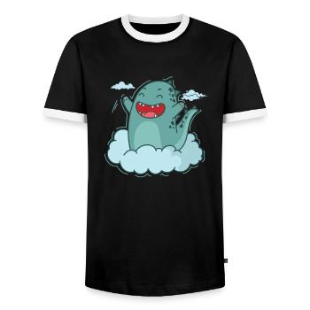 Dino in a Cloud Dinosaur Reptile - Men's Ringer Shirt - black/white - Front - AI Model Female 172 light (172cm) & AI Model Male 178 light (178cm)