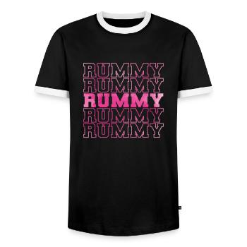 Rummy Playing Cards Hobby Romme Card Game - Men's Ringer Shirt - black/white - Front - AI Model Female 172 light (172cm) & AI Model Male 178 light (178cm)