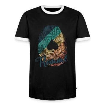 Rummy Play Fingerprint Card Game Romme - Men's Ringer Shirt - black/white - Front - AI Model Female 172 light (172cm) & AI Model Male 178 light (178cm)