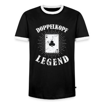 Double Head Legend Card Game Hobby Points - Men's Ringer Shirt - black/white - Front - AI Model Female 172 light (172cm) & AI Model Male 178 light (178cm)