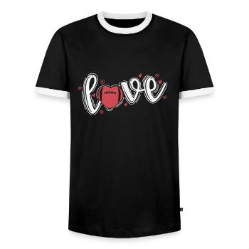 Love with a heart from Football America - Men's Ringer Shirt - black/white - Front - AI Model Female 172 light (172cm) & AI Model Male 178 light (178cm)