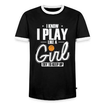 Je sais que je joue comme une fille Essayez de suivre le rythme - T-shirt contrasté Homme - noir/blanc - Devant - AI Model Female 172 light (172cm) & AI Model Male 178 light (178cm)