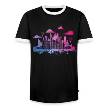Skyline avec montgolfières Building City - T-shirt contrasté Homme - noir/blanc - Devant - AI Model Female 172 light (172cm) & AI Model Male 178 light (178cm)