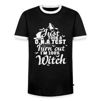 Je viens de passer un test D.N.A. il s’avère que je suis une sorcière - T-shirt contrasté Homme - noir/blanc - Devant - AI Model Female 172 light (172cm) & AI Model Male 178 light (178cm)