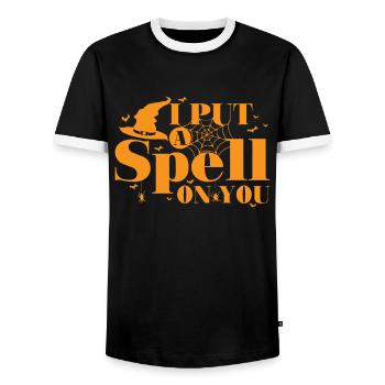 J’ai mis un sort sur votre coutume d’Halloween - T-shirt contrasté Homme - noir/blanc - Devant - AI Model Female 172 light (172cm) & AI Model Male 178 light (178cm)