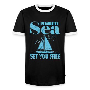 Laissez la mer vous mettre gratuitement au sport de voilier - T-shirt contrasté Homme - noir/blanc - Devant - AI Model Female 172 light (172cm) & AI Model Male 178 light (178cm)