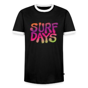 Surf Days Surfing Surfboard Water Sports - Men's Ringer Shirt - black/white - Front - AI Model Female 172 light (172cm) & AI Model Male 178 light (178cm)