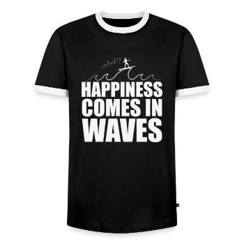 Happiness comes in Waves surfing surfing - Men's Ringer Shirt - black/white - Front - AI Model Female 172 light (172cm) & AI Model Male 178 light (178cm)