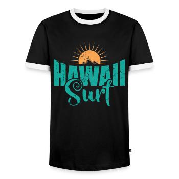 Hawaii Surf Surfing Surfboard Water Sports - Men's Ringer Shirt - black/white - Front - AI Model Female 172 light (172cm) & AI Model Male 178 light (178cm)