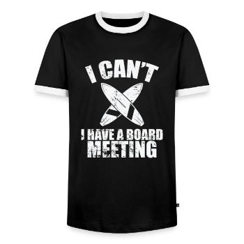 I can't I have a Board Meeting Wellenreiten - Men's Ringer Shirt - black/white - Front - AI Model Female 172 light (172cm) & AI Model Male 178 light (178cm)
