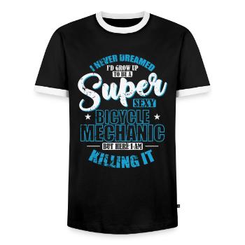 I'd grow up to be a super sexy Bicycle Mechanic - Men's Ringer Shirt - black/white - Front - AI Model Female 172 light (172cm) & AI Model Male 178 light (178cm)