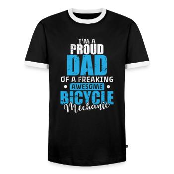 I'm a proud Dad of a freaking Bicycle Mechanic - Men's Ringer Shirt - black/white - Front - AI Model Female 172 light (172cm) & AI Model Male 178 light (178cm)