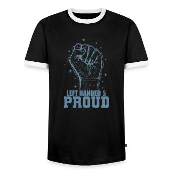 Left Handed Life Linkshänder schreiben - Männer Kontrast-T-Shirt - Schwarz/Weiß - Vorne - AI Model Female 172 light (172cm) & AI Model Male 178 light (178cm)