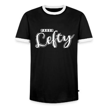 Proud Lefty Linkshänder schreiben - Männer Kontrast-T-Shirt - Schwarz/Weiß - Vorne - AI Model Female 172 light (172cm) & AI Model Male 178 light (178cm)