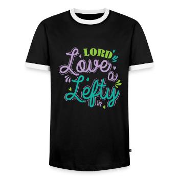 Lord Love a Lefty Gaucher Écrire - T-shirt contrasté Homme - noir/blanc - Devant - AI Model Female 172 light (172cm) & AI Model Male 178 light (178cm)