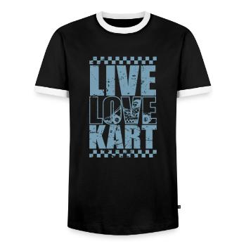 Live Love Kart Racing Go-kart Race Track - Men's Ringer Shirt - black/white - Front - AI Model Female 172 light (172cm) & AI Model Male 178 light (178cm)
