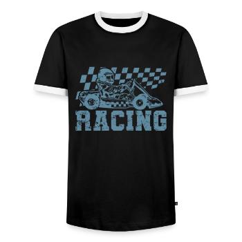 Racing Go Kart Racing Hobby Race Track - Men's Ringer Shirt - black/white - Front - AI Model Female 172 light (172cm) & AI Model Male 178 light (178cm)