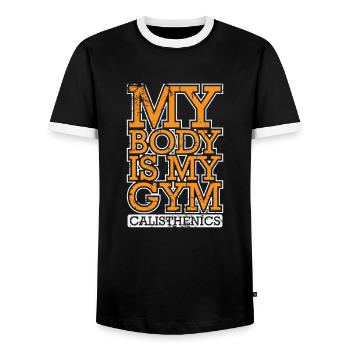 My Body is my Gym Calisthenics Fitness - Männer Kontrast-T-Shirt - Schwarz/Weiß - Vorne - AI Model Female 172 light (172cm) & AI Model Male 178 light (178cm)